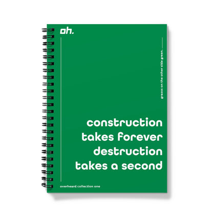 Construction Takes Forever Destruction Takes A Second (Grass On The Other Side Green) Notebook